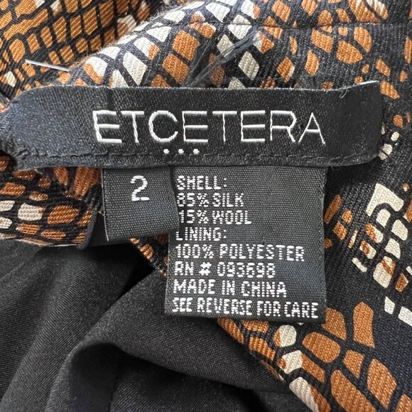 Etcetera Womens Python Print Dress Brown Black Silk Wool Bow Detail Size 2 - Picture 13 of 15